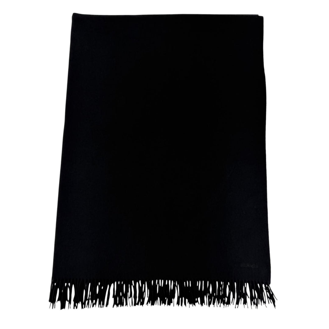Very Good HERMES Logo embroidered, fringed, extra-large stole, black cashmer