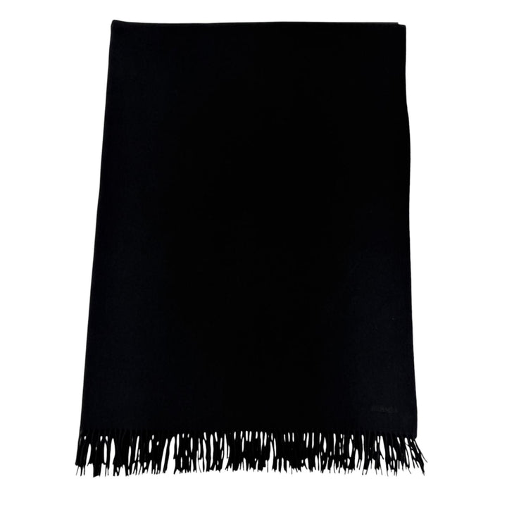 Very Good HERMES Logo embroidered, fringed, extra-large stole, black cashmer