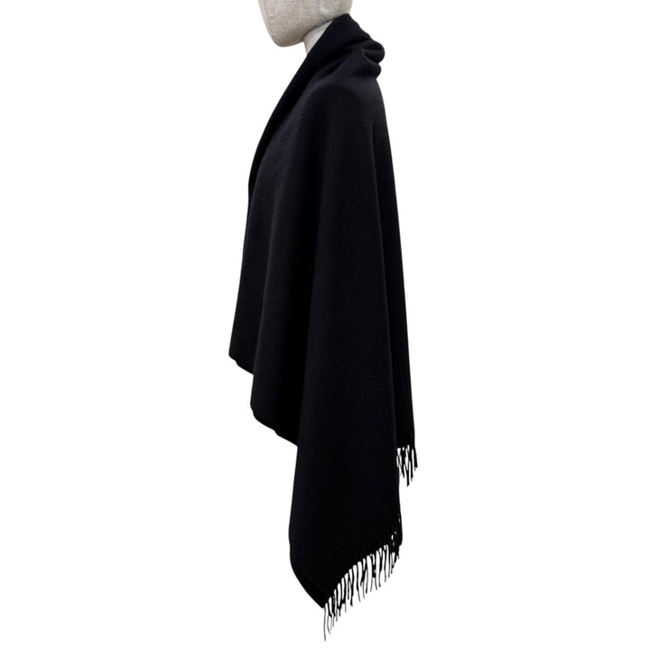 Very Good HERMES Logo embroidered, fringed, extra-large stole, black cashmer