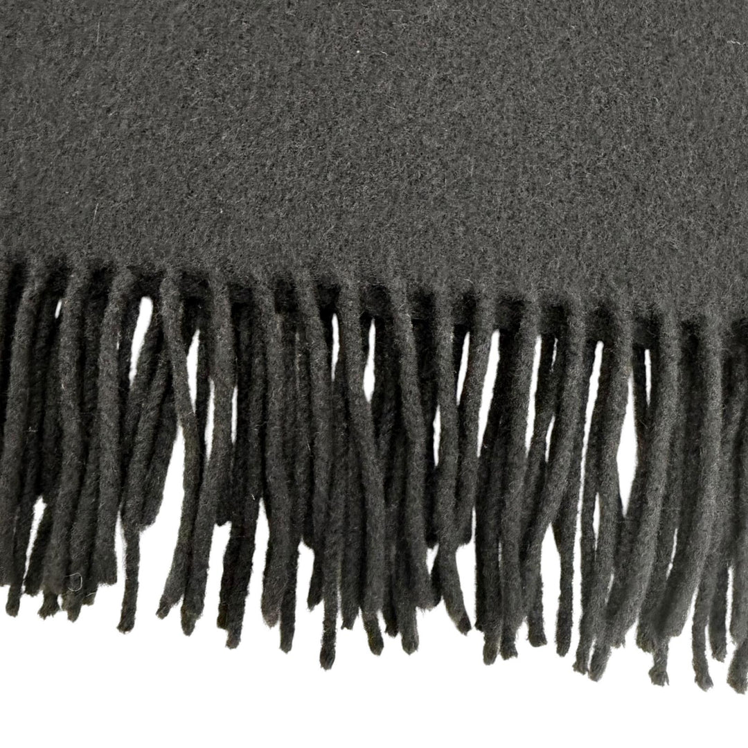 Very Good HERMES Logo embroidered, fringed, extra-large stole, black cashmer