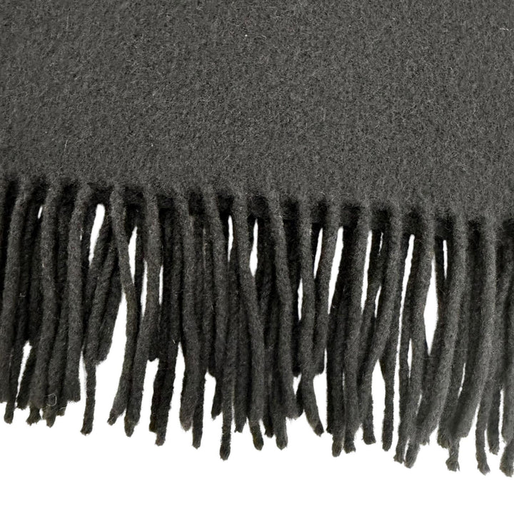 Very Good HERMES Logo embroidered, fringed, extra-large stole, black cashmer