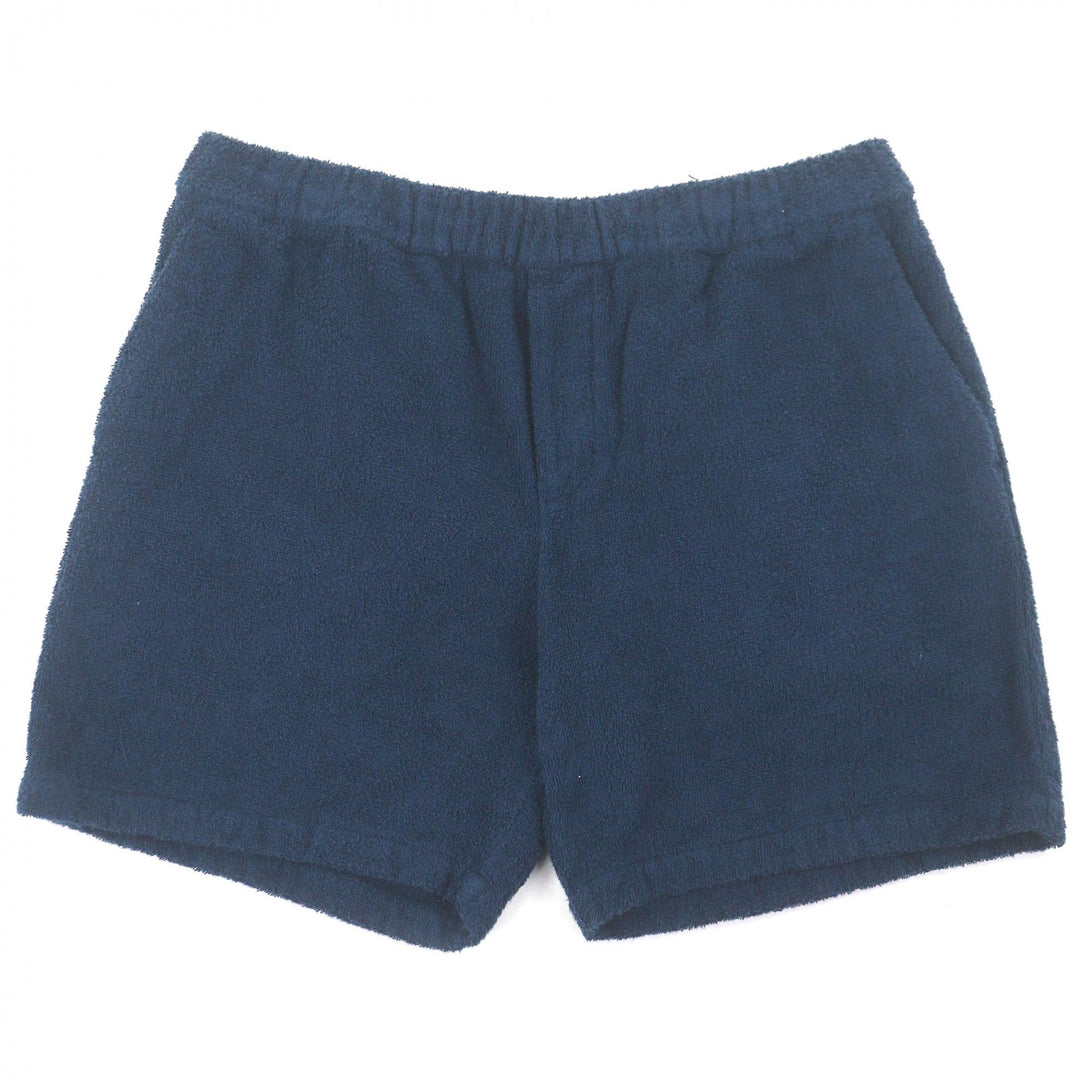 Excellent PRADA Shorts Triangle logo Triangle plate Pile Navy cotton mens