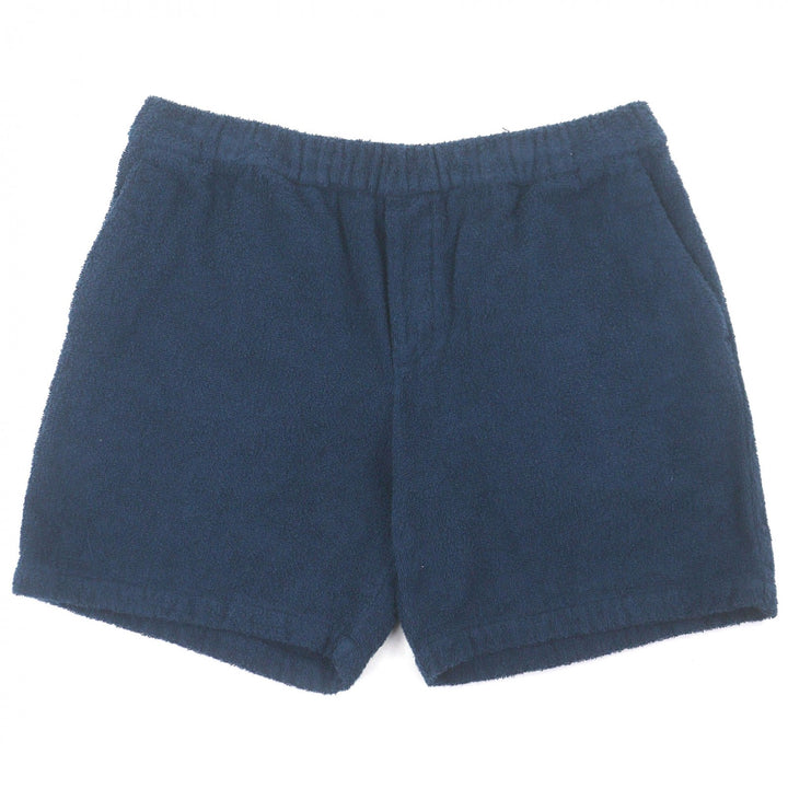 Excellent PRADA Shorts Triangle logo Triangle plate Pile Navy cotton mens