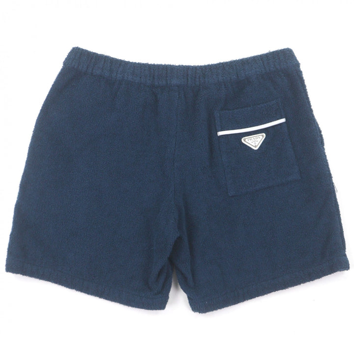 Excellent PRADA Shorts Triangle logo Triangle plate Pile Navy cotton mens