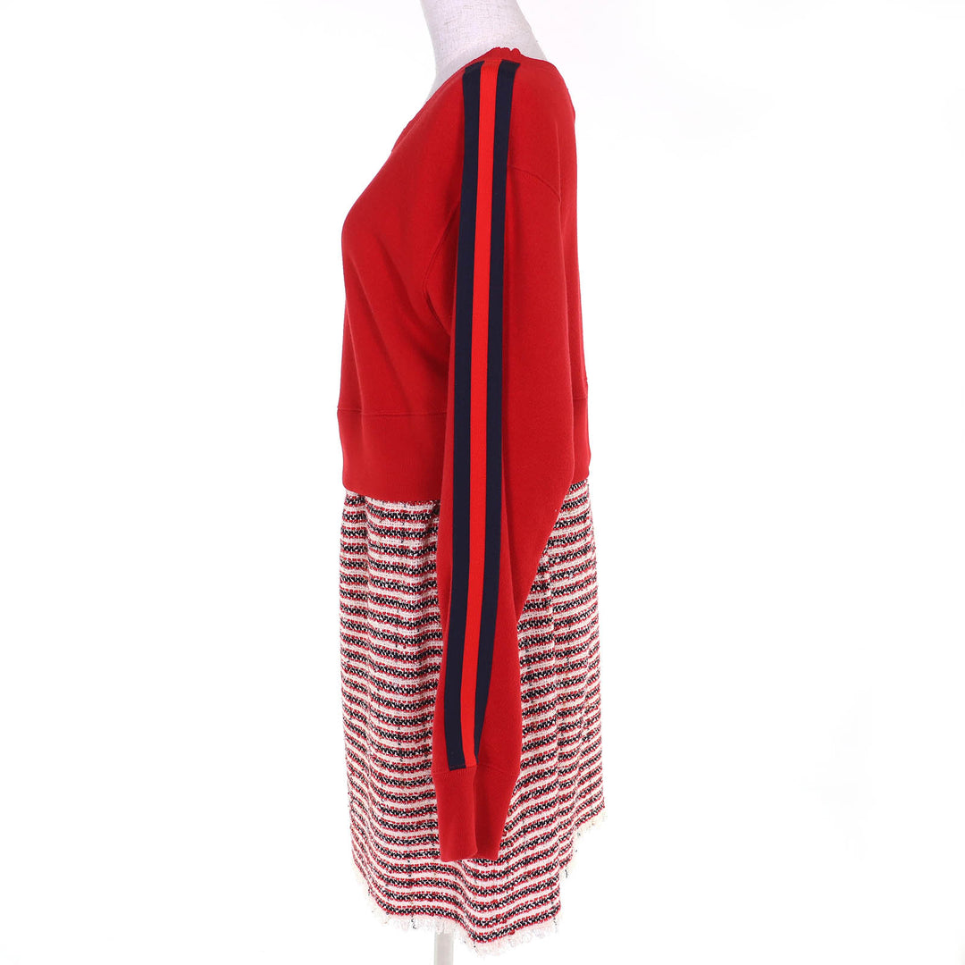 Excellent GUCCI one piece Sherry Line Tweed Docking Long Sleeve Red S 502126