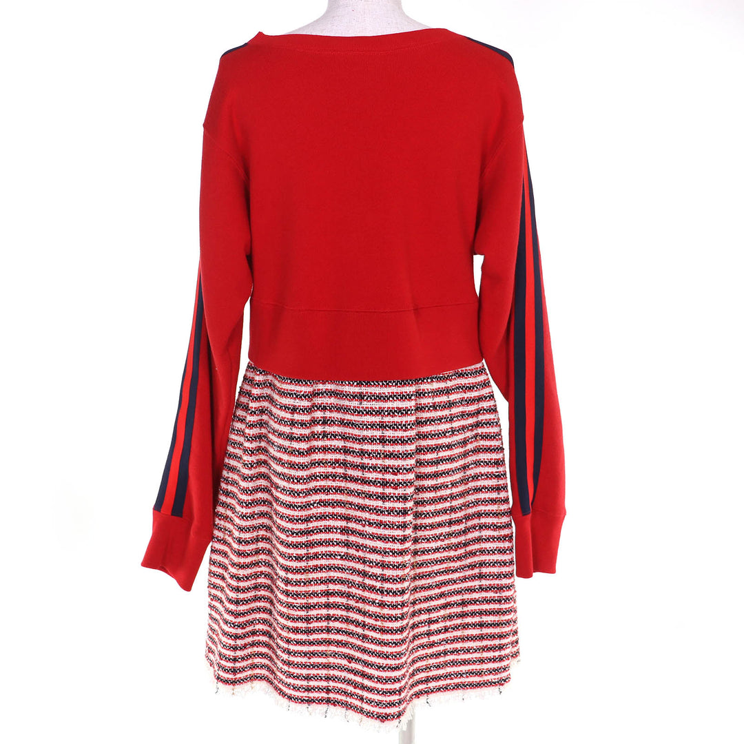 Excellent GUCCI one piece Sherry Line Tweed Docking Long Sleeve Red S 502126