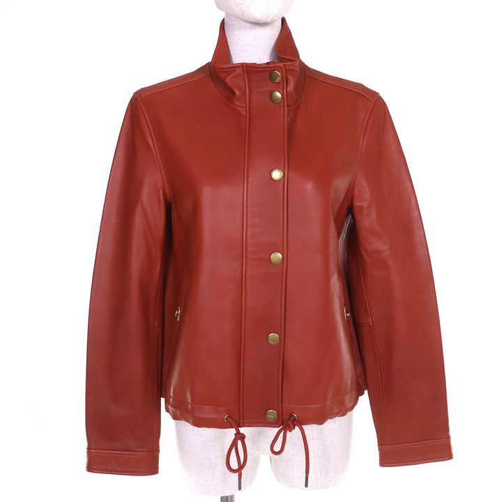 Pristine COACH leather jacket Signature Bright Saddle Zip-Up Lamb S CA704