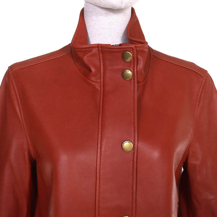 Pristine COACH leather jacket Signature Bright Saddle Zip-Up Lamb S CA704