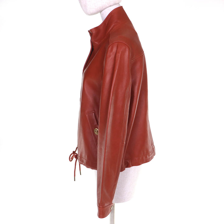 Pristine COACH leather jacket Signature Bright Saddle Zip-Up Lamb S CA704