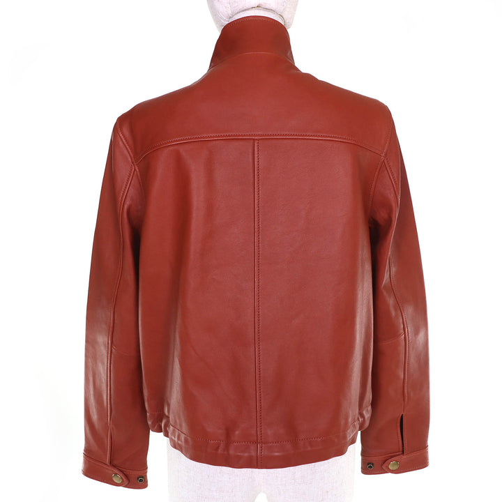 Pristine COACH leather jacket Signature Bright Saddle Zip-Up Lamb S CA704