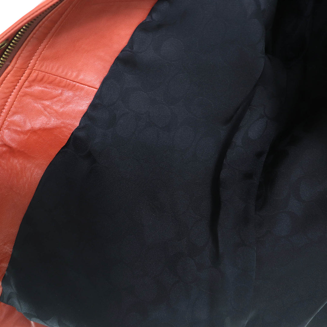 Pristine COACH leather jacket Signature Bright Saddle Zip-Up Lamb S CA704
