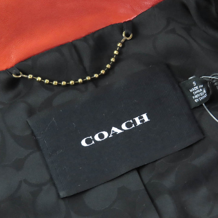 Pristine COACH leather jacket Signature Bright Saddle Zip-Up Lamb S CA704