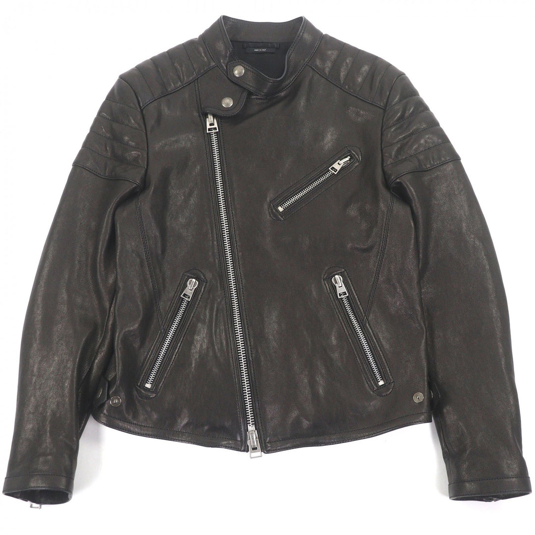 Excellent TOM FORD Leather jacket stand collar biker jacket Dark brown