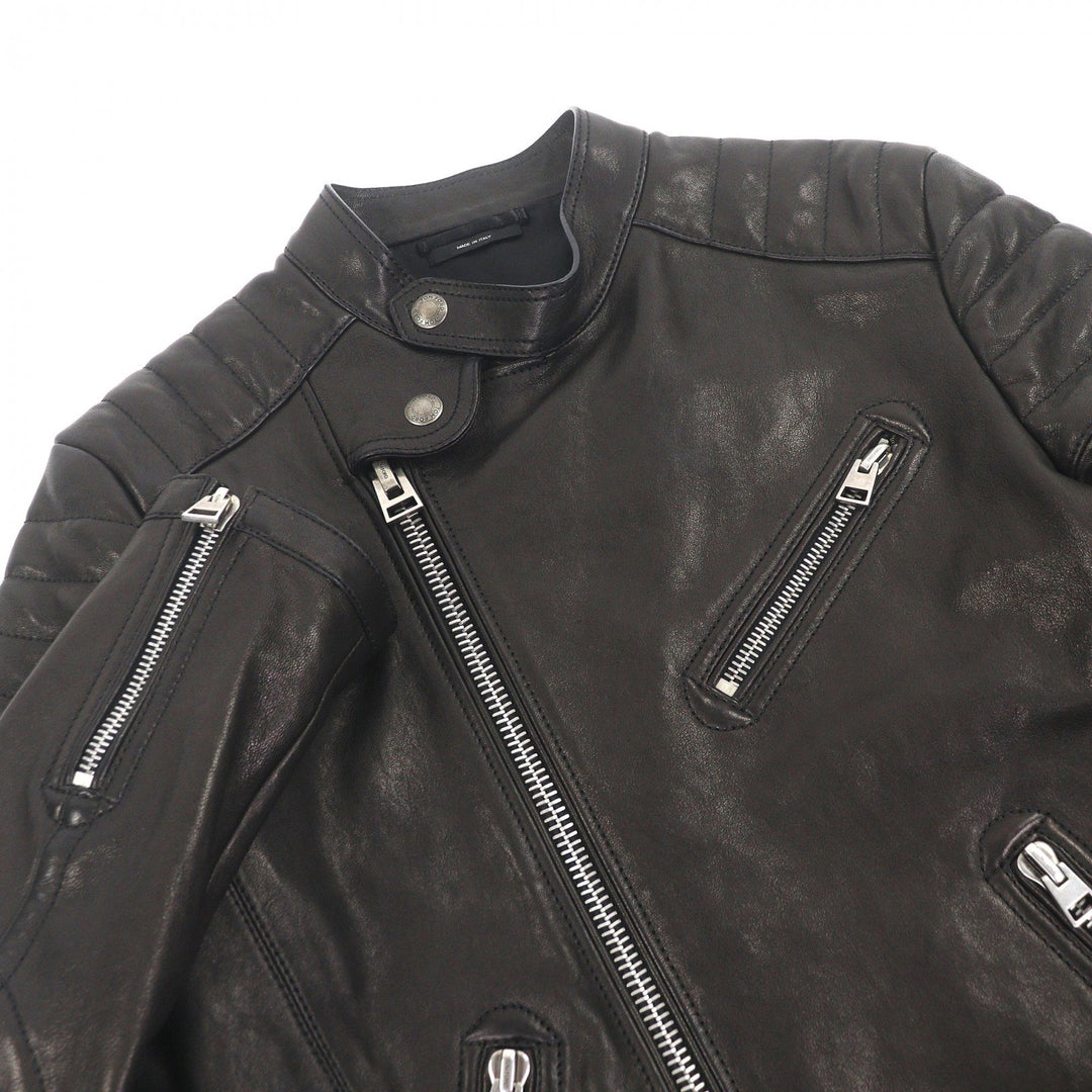 Excellent TOM FORD Leather jacket stand collar biker jacket Dark brown