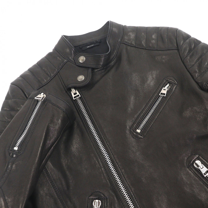 Excellent TOM FORD Leather jacket stand collar biker jacket Dark brown