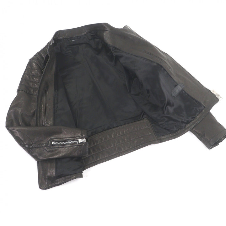 Excellent TOM FORD Leather jacket stand collar biker jacket Dark brown