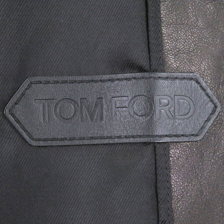 Excellent TOM FORD Leather jacket stand collar biker jacket Dark brown