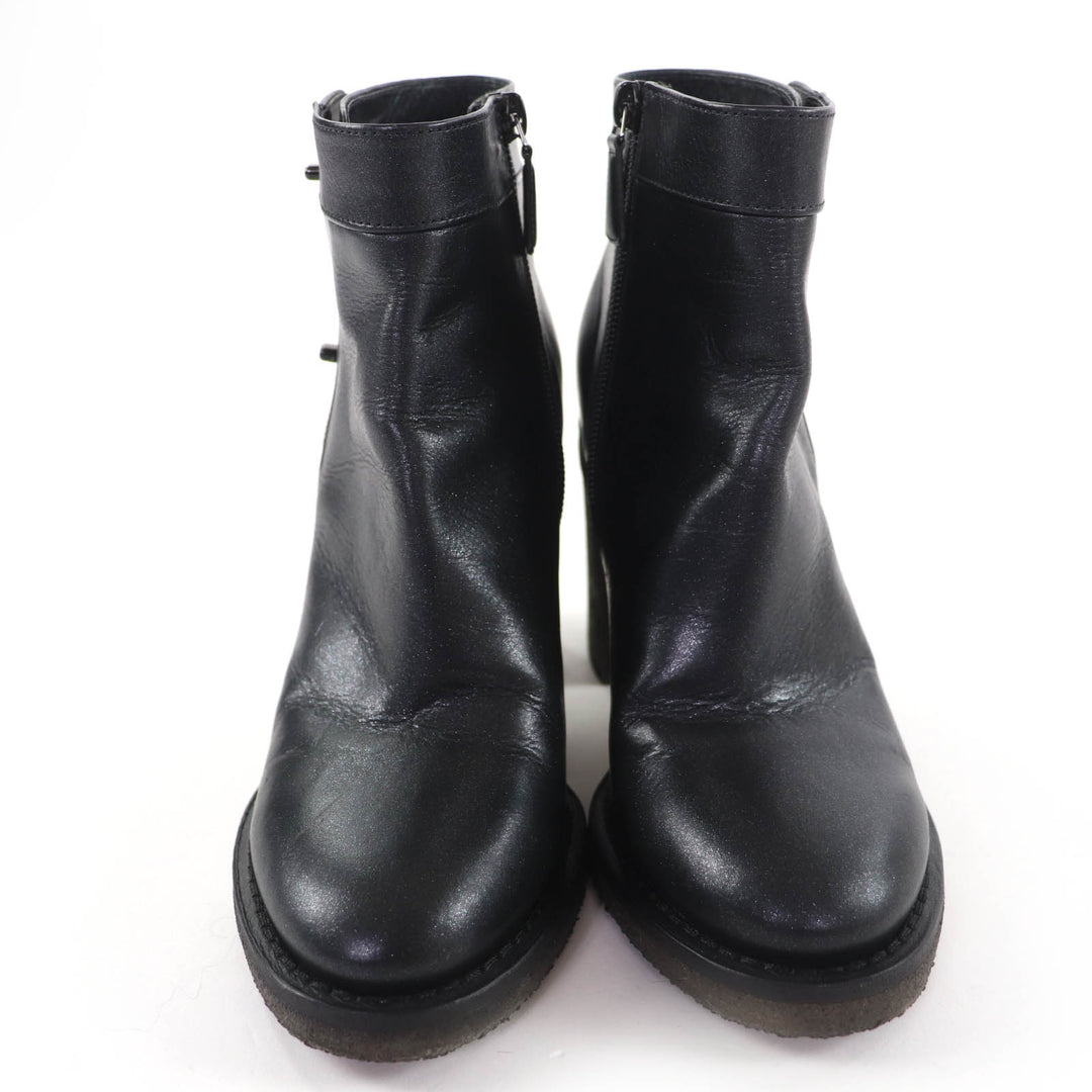 Great CHANEL short boots Double COCO Mark turn lock lamé leather black 36 G31285