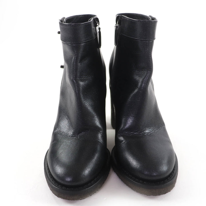 Great CHANEL short boots Double COCO Mark turn lock lamé leather black 36 G31285