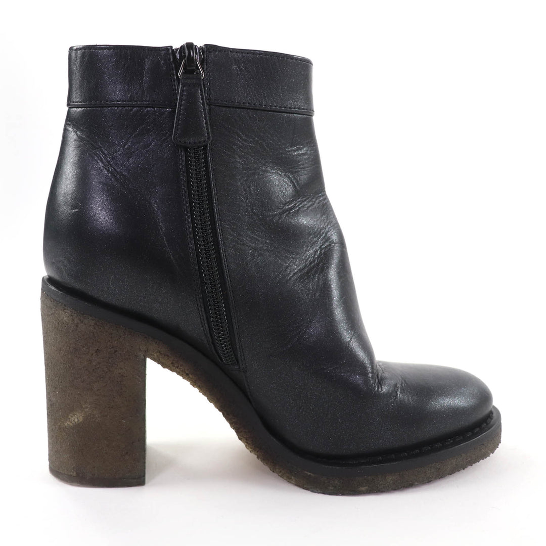 Great CHANEL short boots Double COCO Mark turn lock lamé leather black 36 G31285