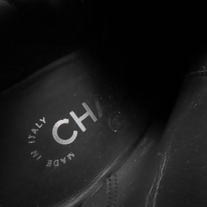 Great CHANEL short boots Double COCO Mark turn lock lamé leather black 36 G31285