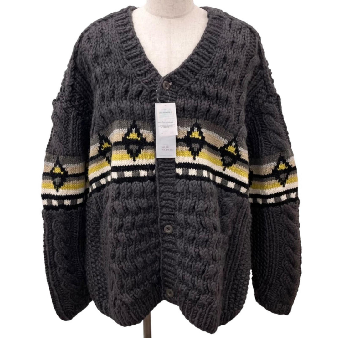 Excellent blackmeans cardigan HAND KNIT CARDIGAN Geometric pattern V-neck wool