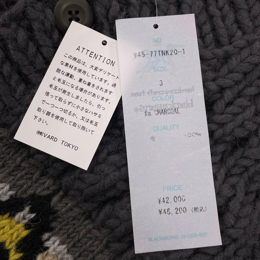 Excellent blackmeans cardigan HAND KNIT CARDIGAN Geometric pattern V-neck wool