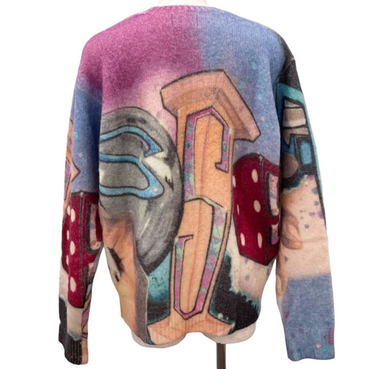 Excellent STUSSY knit Goldie Sweater Graffiti Rib-Knit Crew Neck Multi XL 117159