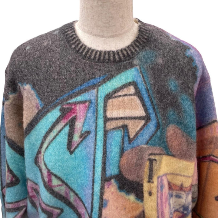 Excellent STUSSY knit Goldie Sweater Graffiti Rib-Knit Crew Neck Multi XL 117159