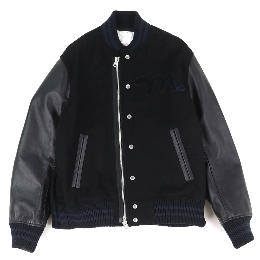 Excellent sacai MADSAKI BWOOL MELTON BLOUSON Sleeve leather bomber jacket 4