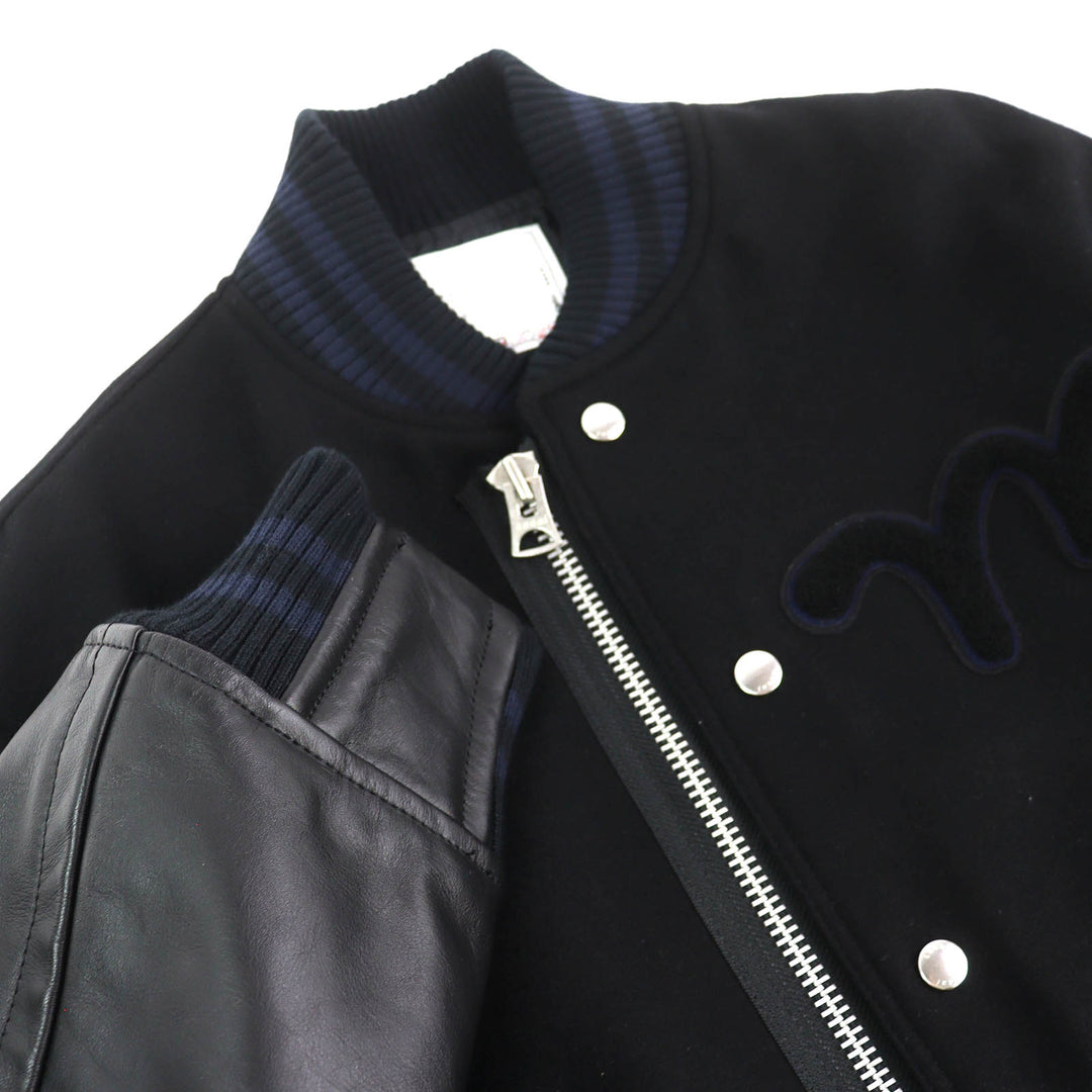 Excellent sacai MADSAKI BWOOL MELTON BLOUSON Sleeve leather bomber jacket 4