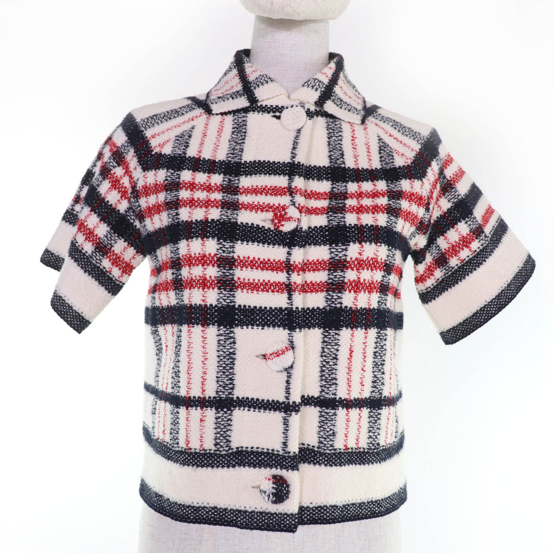 Excellent Christian Dior Jacket Check Pattern Short Sleeve Tweed 38 224V13AM706