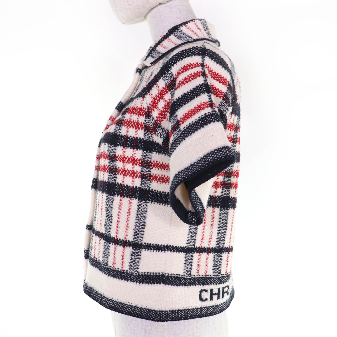 Excellent Christian Dior Jacket Check Pattern Short Sleeve Tweed 38 224V13AM706