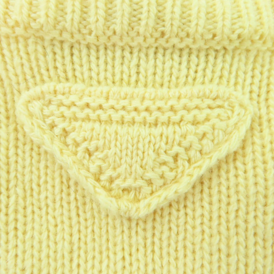 Excellent PRADA knit Triangle logo long sleeves yellow Virgin wool 40 P24A3Z