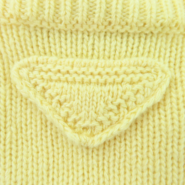 Excellent PRADA knit Triangle logo long sleeves yellow Virgin wool 40 P24A3Z