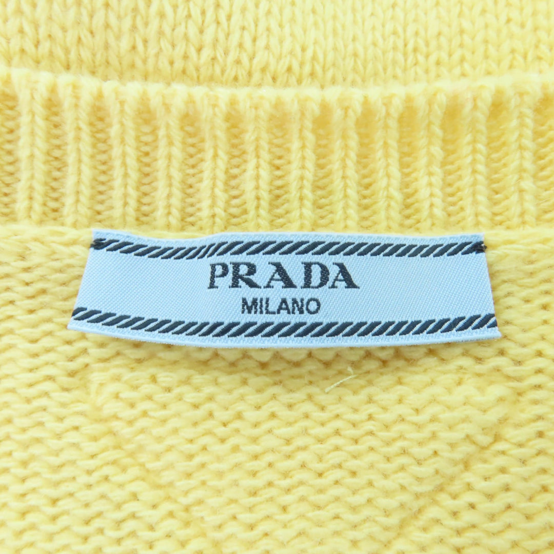 Excellent PRADA knit Triangle logo long sleeves yellow Virgin wool 40 P24A3Z