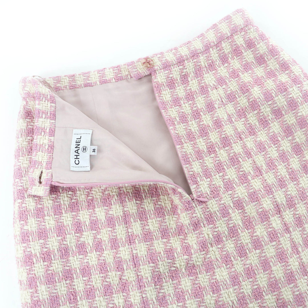 Excellent CHANEL Tweed skirt COCO Button Houndstooth pink Women 36 P74859V66438
