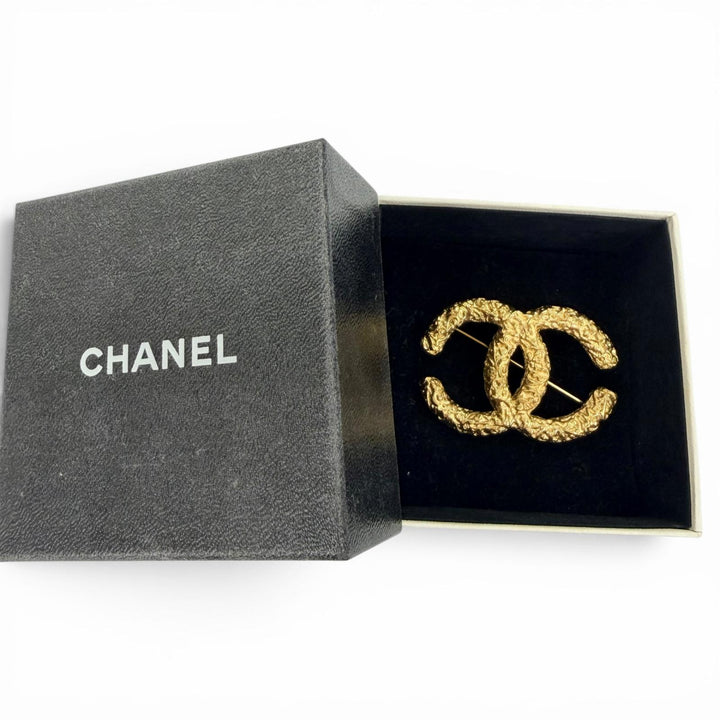 Excellent CHANEL Brooch COCO Mark Lava gold Women 93A
