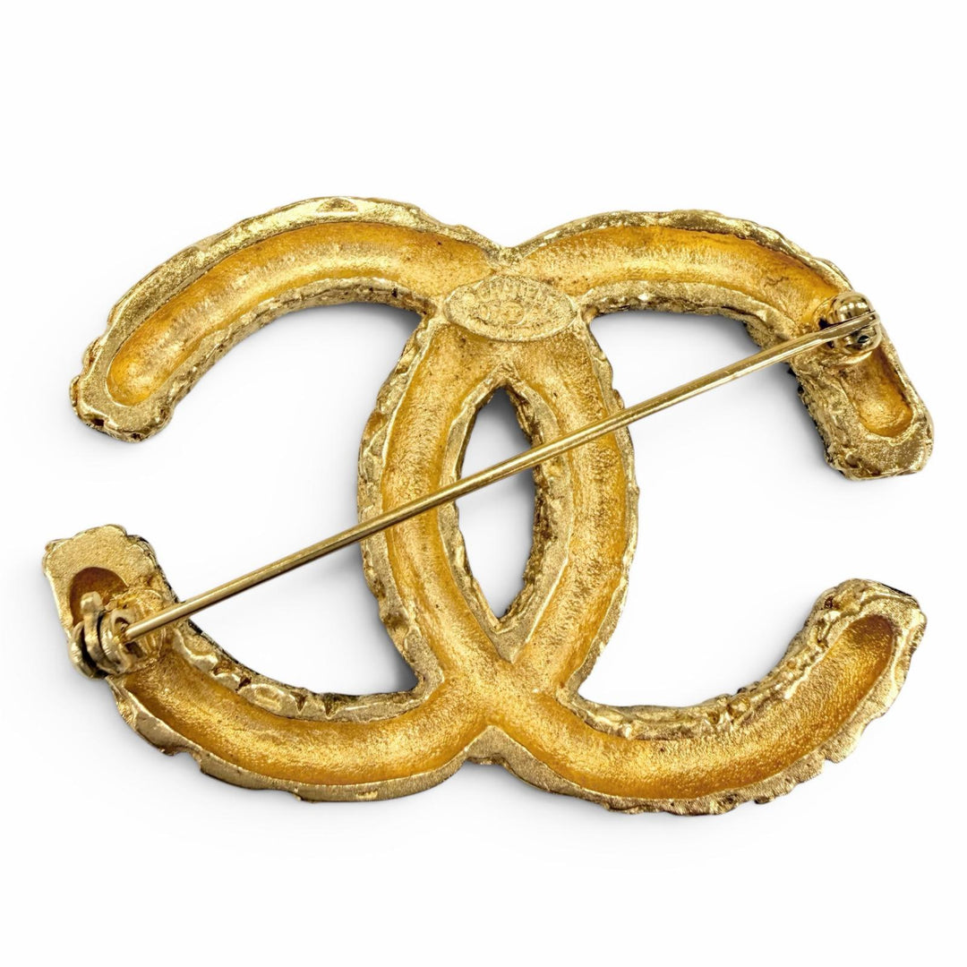 Excellent CHANEL Brooch COCO Mark Lava gold Women 93A
