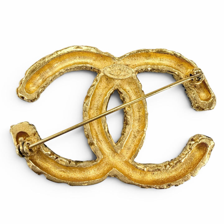 Excellent CHANEL Brooch COCO Mark Lava gold Women 93A