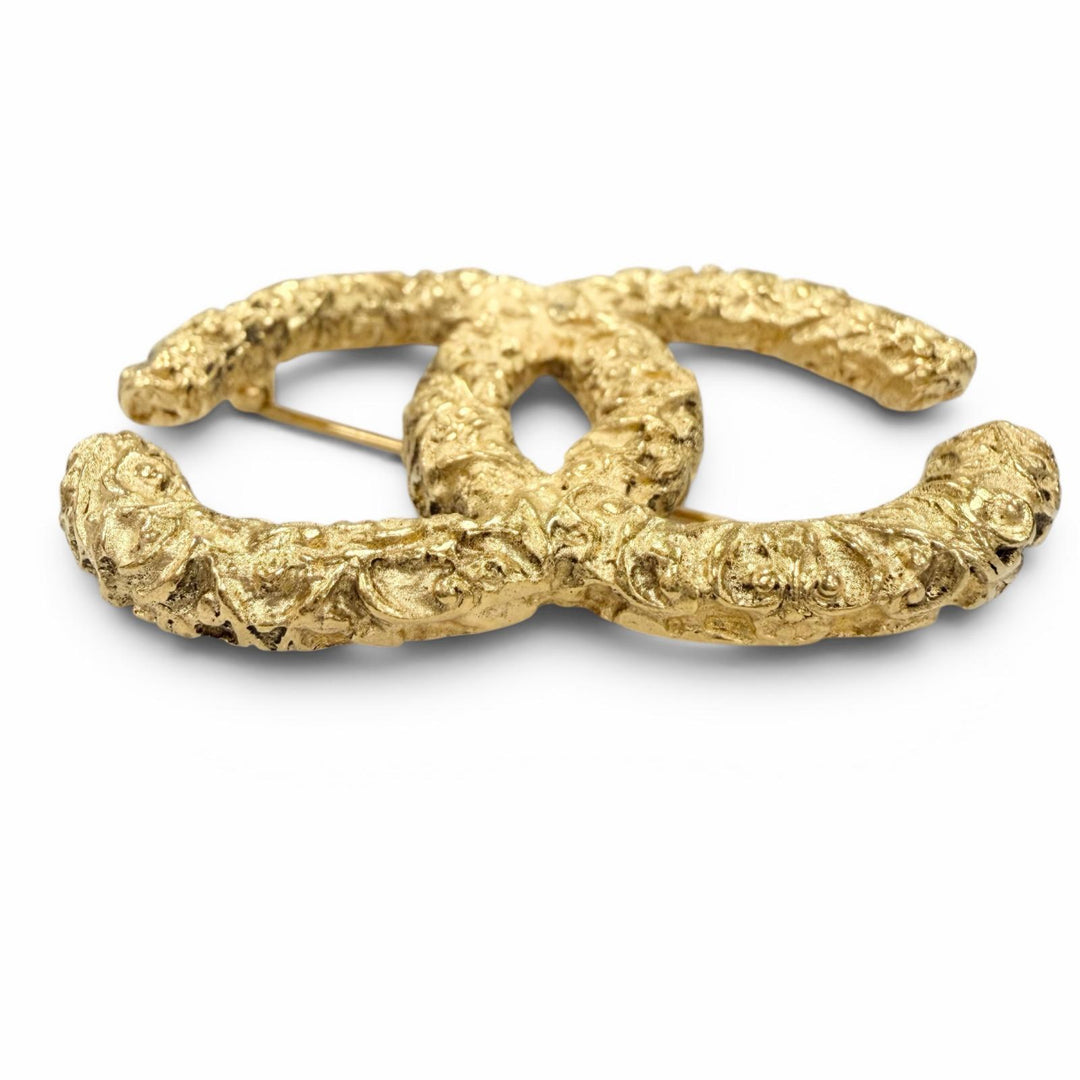 Excellent CHANEL Brooch COCO Mark Lava gold Women 93A