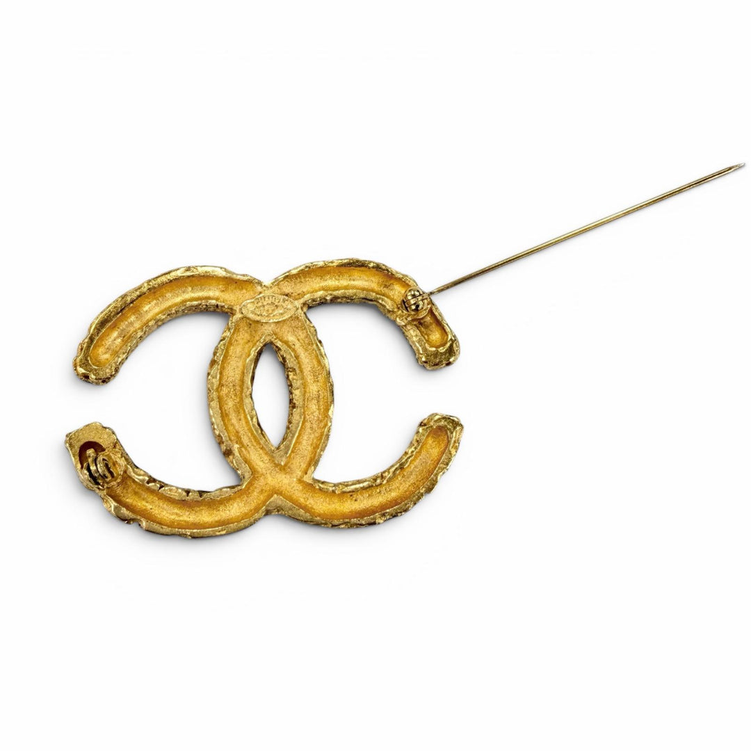 Excellent CHANEL Brooch COCO Mark Lava gold Women 93A