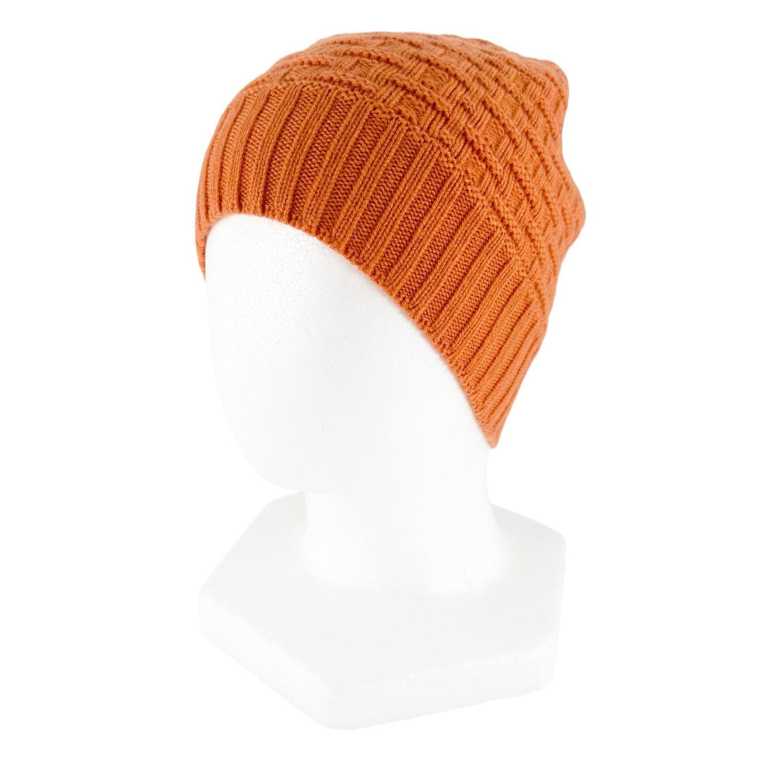 Excellent HERMES Knit cap H Logo Knit Beanie Orange cashmere Women M