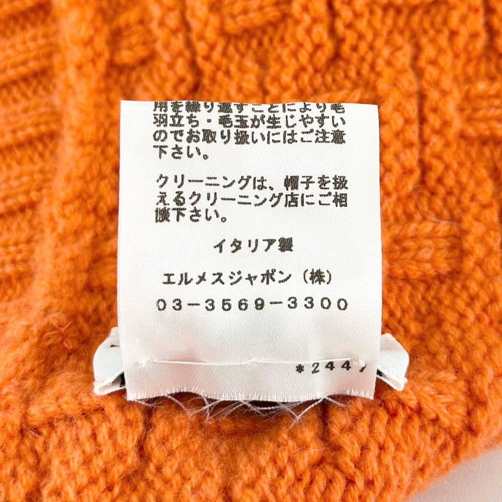 Excellent HERMES Knit cap H Logo Knit Beanie Orange cashmere Women M