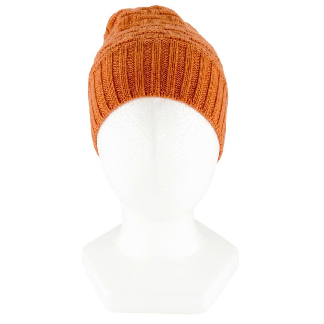 Excellent HERMES Knit cap H Logo Knit Beanie Orange cashmere Women M