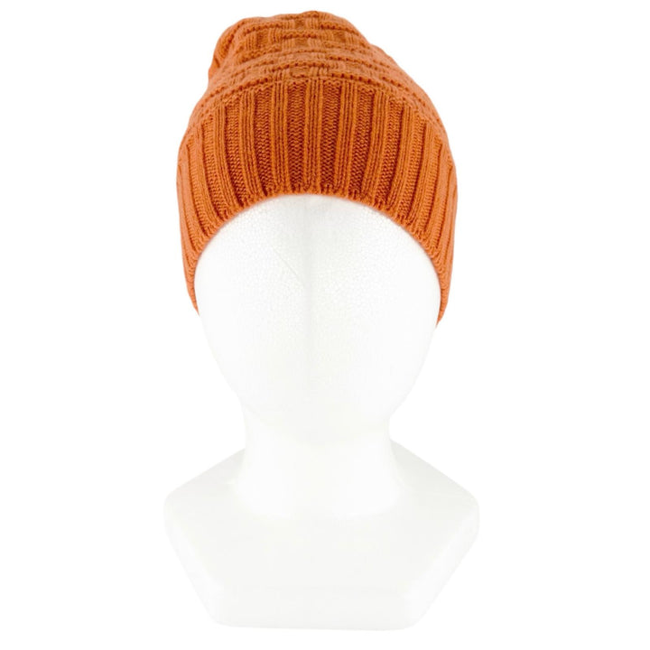 Excellent HERMES Knit cap H Logo Knit Beanie Orange cashmere Women M