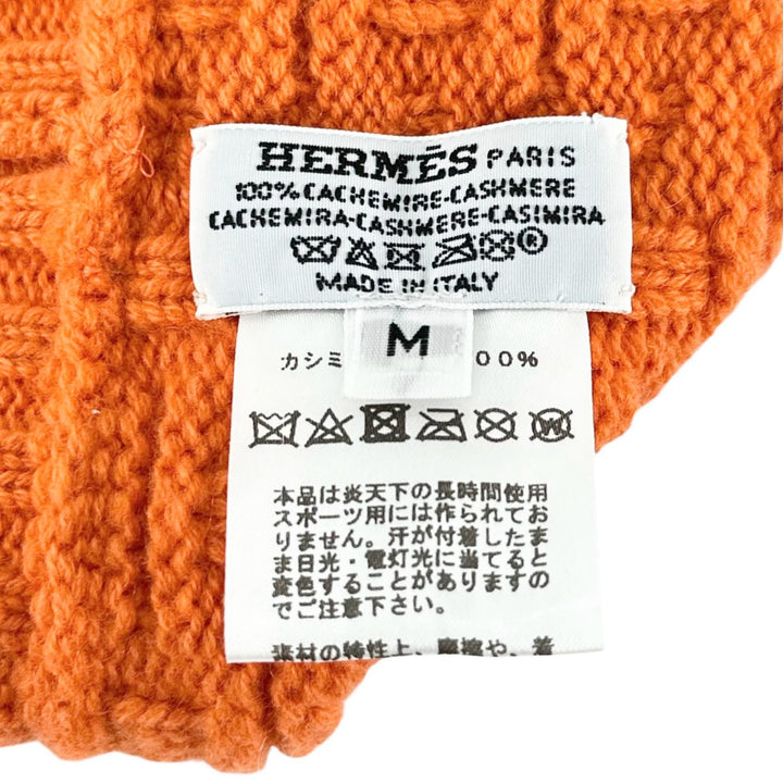 Excellent HERMES Knit cap H Logo Knit Beanie Orange cashmere Women M