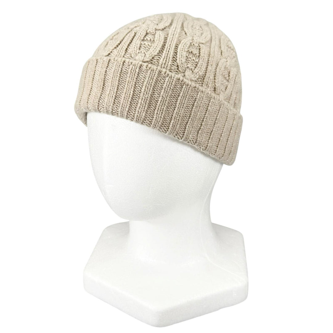 Excellent HERMES Knit cap Chaine d'Ancre knit cable beige cashmere Women M