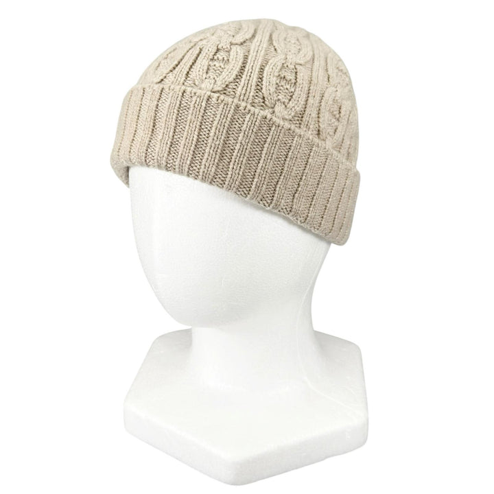 Excellent HERMES Knit cap Chaine d'Ancre knit cable beige cashmere Women M