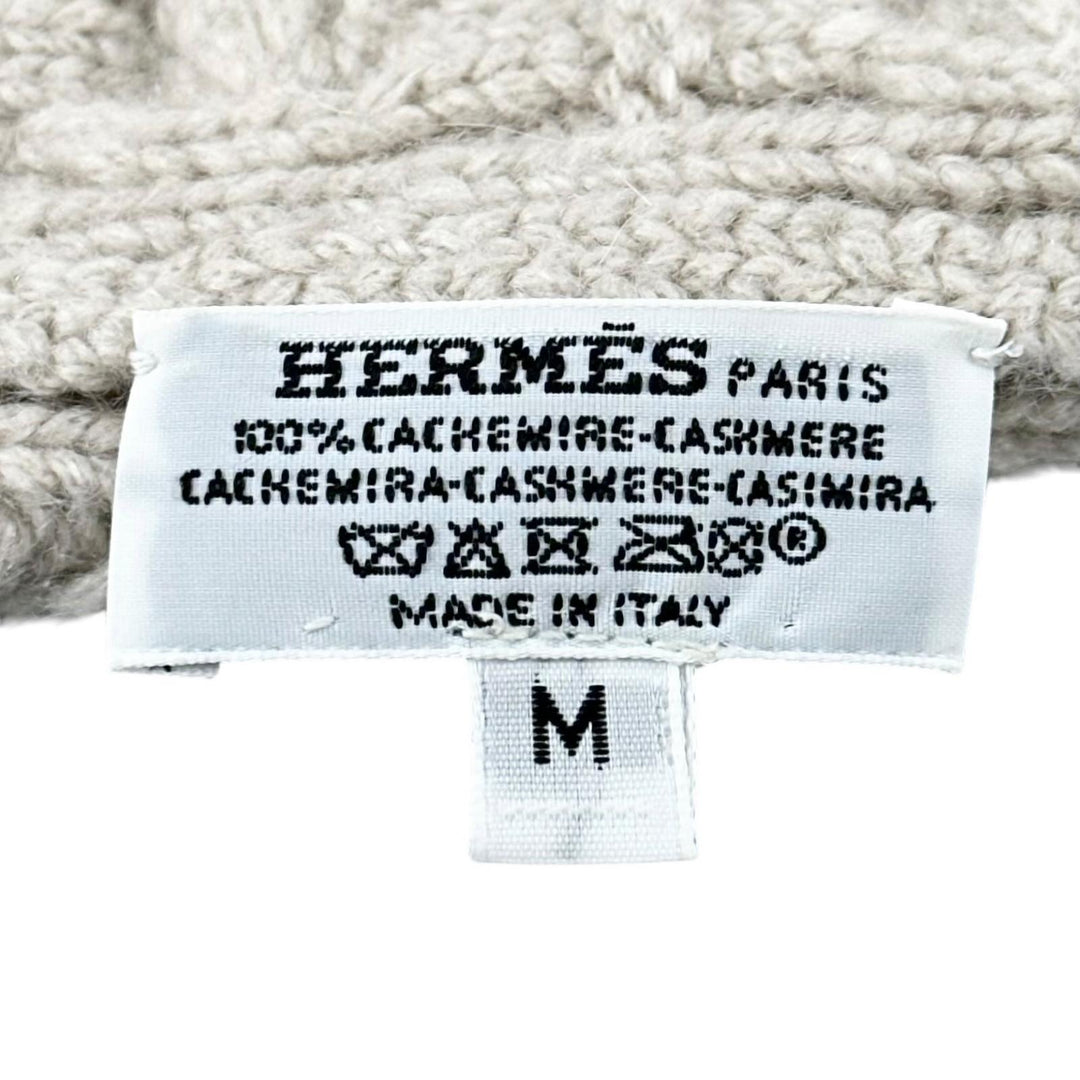Excellent HERMES Knit cap Chaine d'Ancre knit cable beige cashmere Women M
